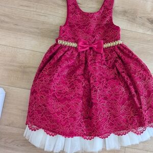 Girls Fuchsia Lace Party Dress with Bow and Tulle